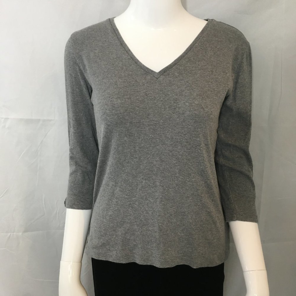 Anne Klein Sport Gray V-Neck Top with 3/4 sleeves - Size PS